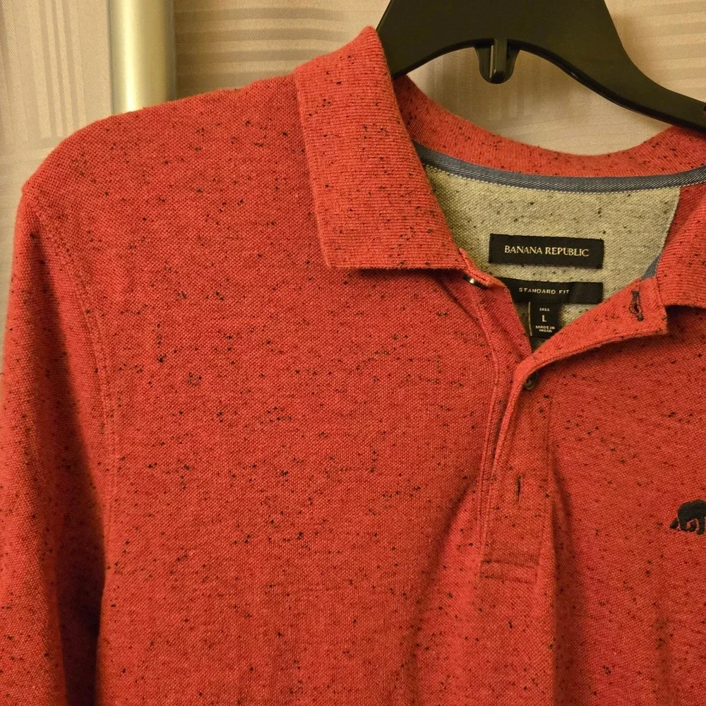 Banana Republic Mens Large Tall Red Speckled Elephant Logo Polo Shirt Standard